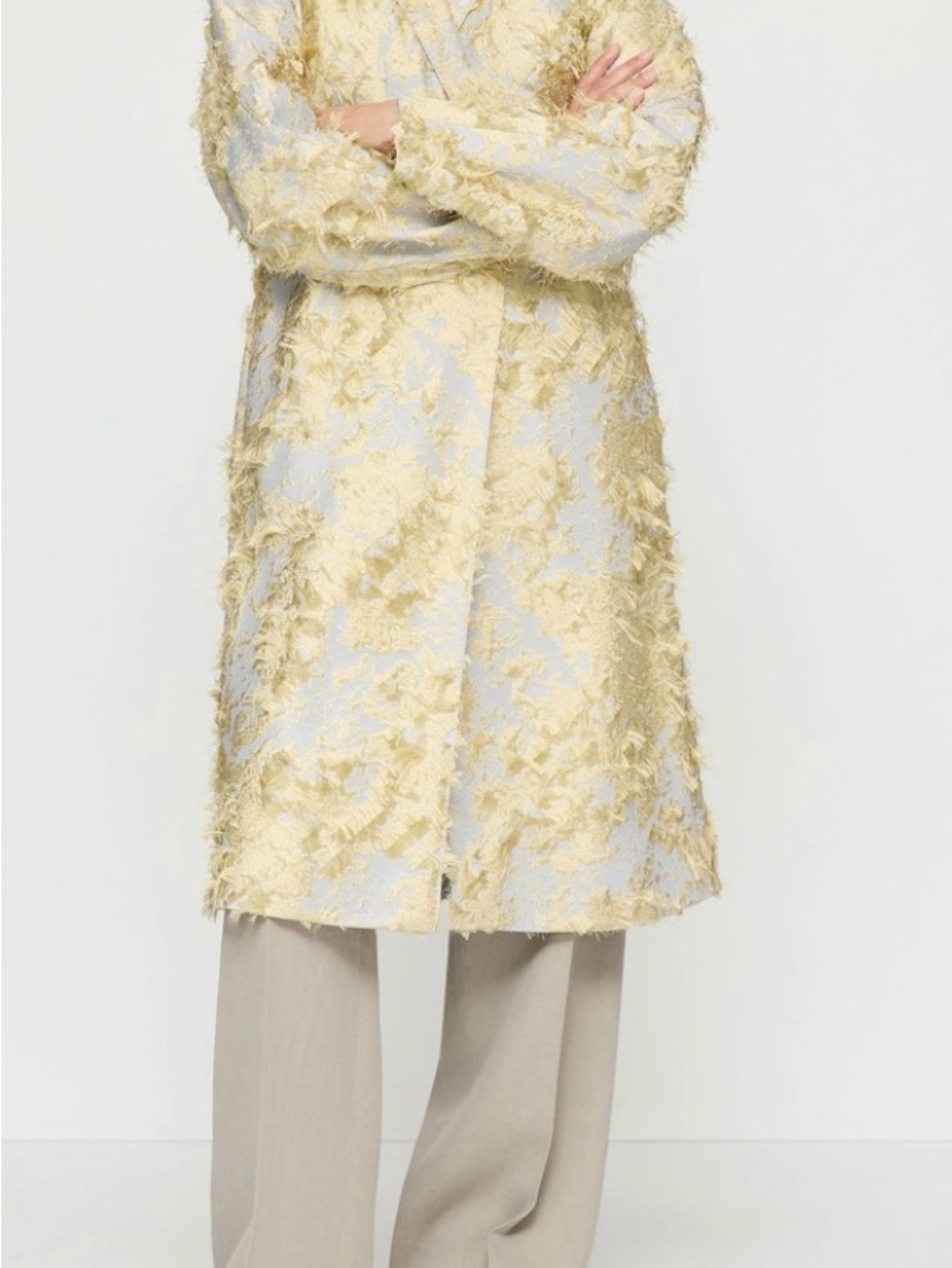 Lafayette 148 New York Pale Blue and Cream Textured Trench Coat - Picture 4 of 4